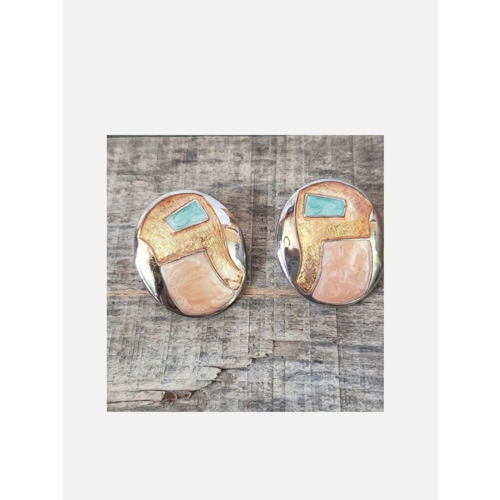 VINTAGE Silver-tone Enameled Southwestern Style Earrings